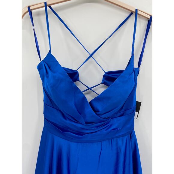 La Femme 28571 Royal Blue Satin Empire Waist Sleeveless Formal Gown Size 10 NWT - Picture 4 of 8